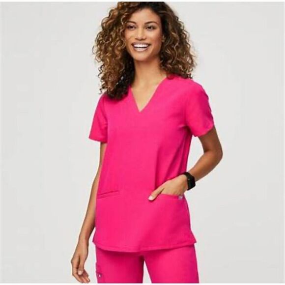 Figs Casma Three Pocket Scrub Top Size XXS Shocking Pink - Picture 1 of 6